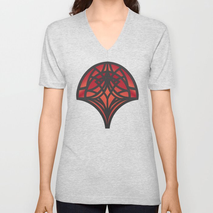 Dark Red Art Deco Pattern V Neck T Shirt