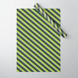 [ Thumbnail: Green, Pink, Dark Slate Gray, and Black Colored Lined Pattern Wrapping Paper ]