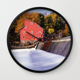 Historic Red Mill At Fall Clinton New Jersey Wall Clock