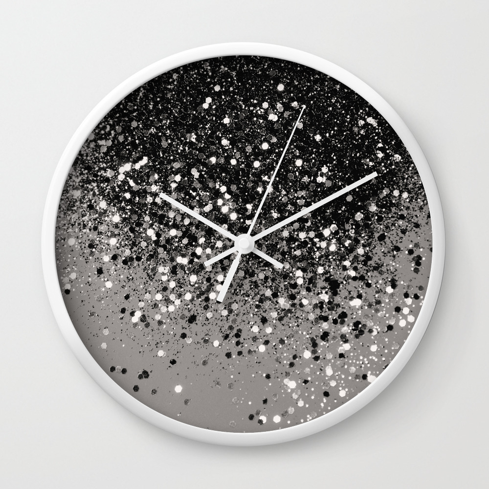Silver Gray Glitter 1 Shiny Decor Art Society6 Wall Clock By