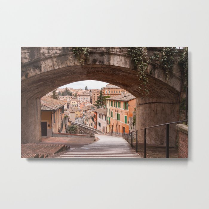 View of a 13th century acqueduct in Perugia, Umbria, Italy. Metal Print