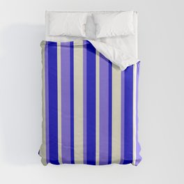 [ Thumbnail: Medium Slate Blue, Blue, and Beige Colored Striped/Lined Pattern Duvet Cover ]