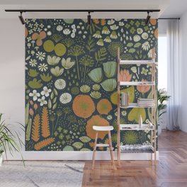 Botanical Sketchbook M+M Navy by Friztin Wall Mural