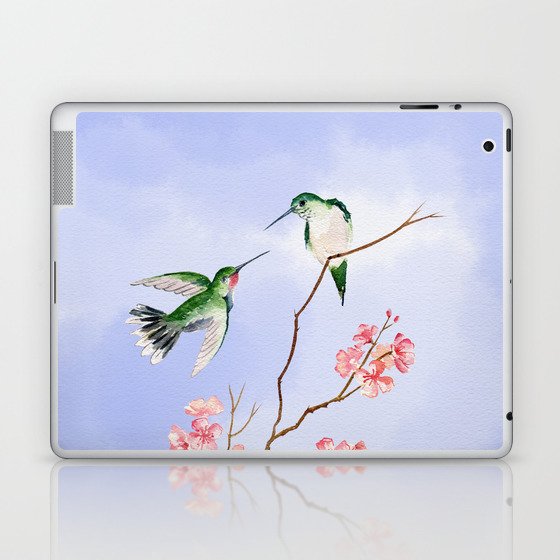 Hummingbird Romance 3 On Blue Sky Background  Laptop & iPad Skin