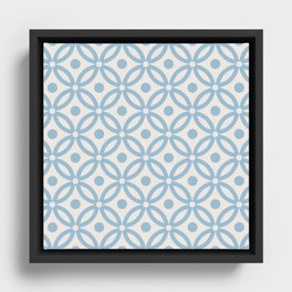 Pretty Intertwined Ring and Dot Pattern 629 Blue and Linen White Framed Canvas
