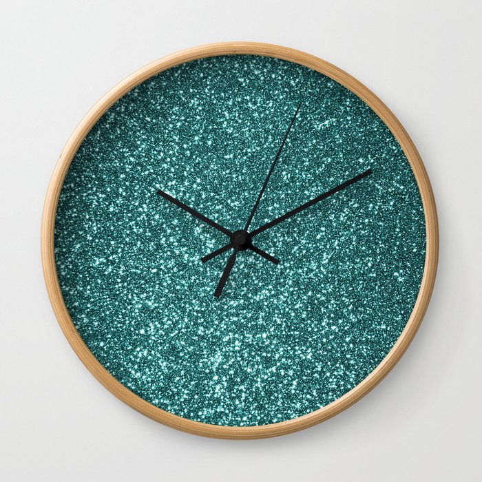 Sparkly Aqua Blue Turquoise Glitter Wall Clock