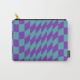 Blue & Purple Warped Checkerboard Pattern Carry-All Pouch