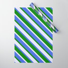 [ Thumbnail: Lavender, Royal Blue, and Green Colored Striped/Lined Pattern Wrapping Paper ]