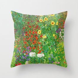 Garden with Sunflowers - Gustav Klimt Throw Pillow