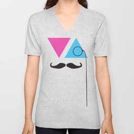 Monocle Mustache V Neck T Shirt