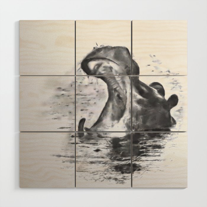 Animals and Art - Hippo Wood Wall Art by JAMColorsSpecial | Society6