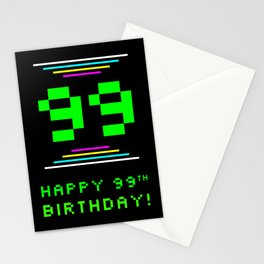 [ Thumbnail: 99th Birthday - Nerdy Geeky Pixelated 8-Bit Computing Graphics Inspired Look Stationery Cards ]