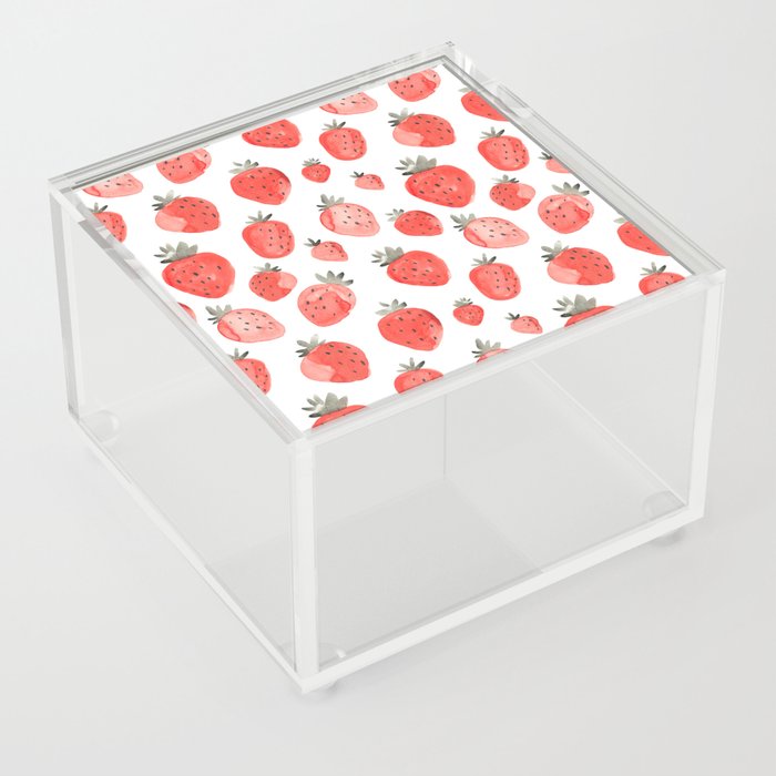 Watercolor Strawberries Pattern Acrylic Box
