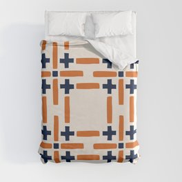 Geometric Shapes Pattern in Vintage orange and Navy Blue Duvet Cover