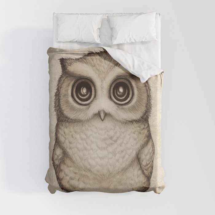 "The Little Owl" by Amber Marine ~ Graphite & Ink Illustration, (Copyright 2016) Duvet Cover