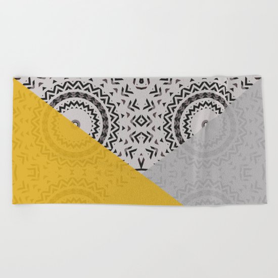 Yellow and Grey Triangles Beach Towel