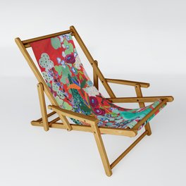 Red floral Jungle Garden Botanical featuring Proteas, Reeds, Eucalyptus, Ferns and Birds of Paradise Sling Chair
