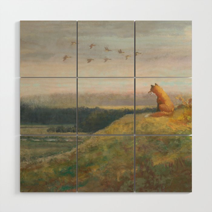 Red Fox Looks Out Over the Valley Wood Wall Art