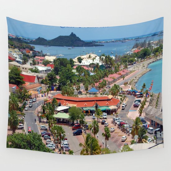 Colorful island and city scenes of Sint Maarten - St. Martin Wall Tapestry
