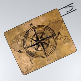 Destinations - Compass Rose and World Map Picnic Blanket