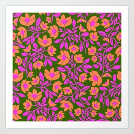 Tropical Blooms Pattern - Green Art Print