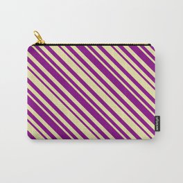 [ Thumbnail: Pale Goldenrod and Purple Colored Lined Pattern Carry-All Pouch ]