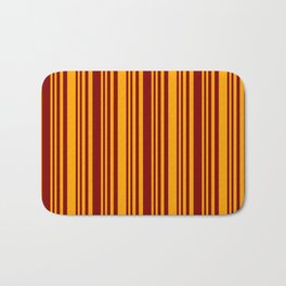 [ Thumbnail: Maroon and Orange Colored Stripes Pattern Bath Mat ]