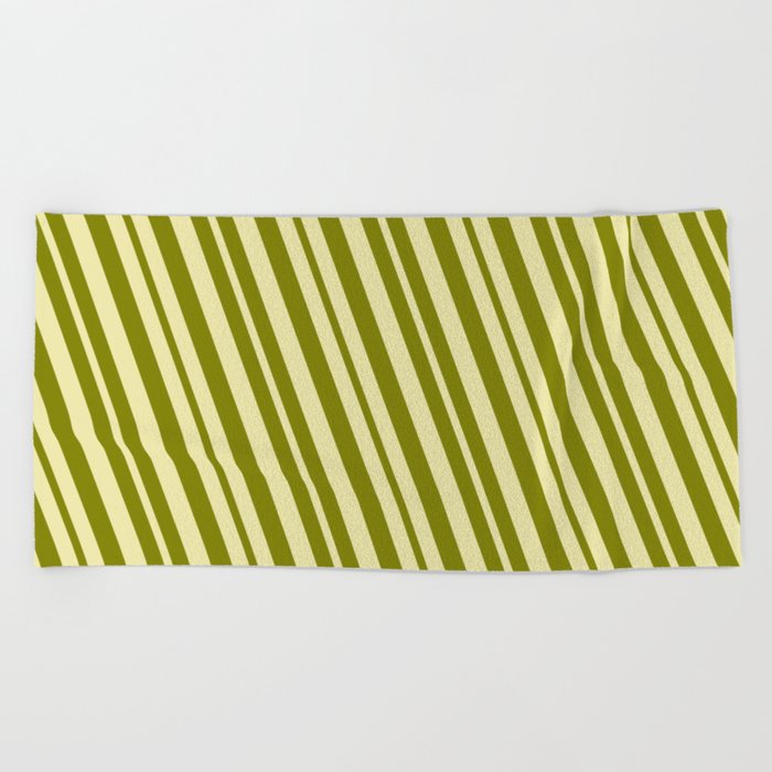 Pale Goldenrod and Green Colored Lines Pattern Beach Towel