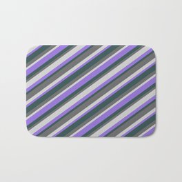 [ Thumbnail: Purple, Dark Slate Gray, Dim Gray, and Light Grey Colored Lined Pattern Bath Mat ]