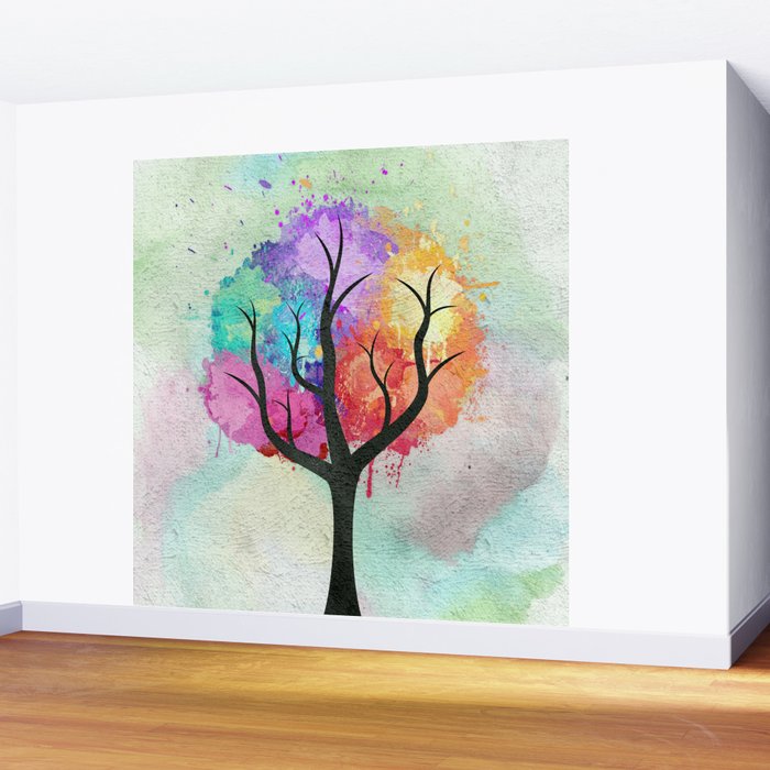 Awesome Abstract Pastel Colors Oil Paint Tree Of Life Wall Mural