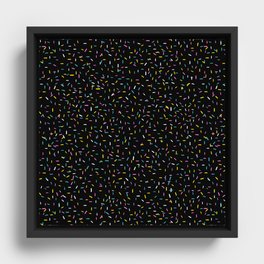 Colorful Sprinkles Jimmies on Black Background Playful Simple Pattern Framed Canvas