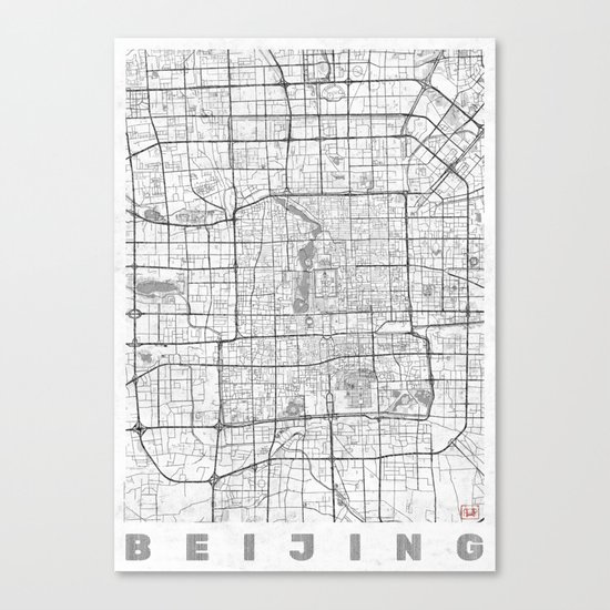 Beijing Map Line Canvas Print