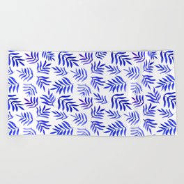 Watercolor branches pattern - blue Beach Towel
