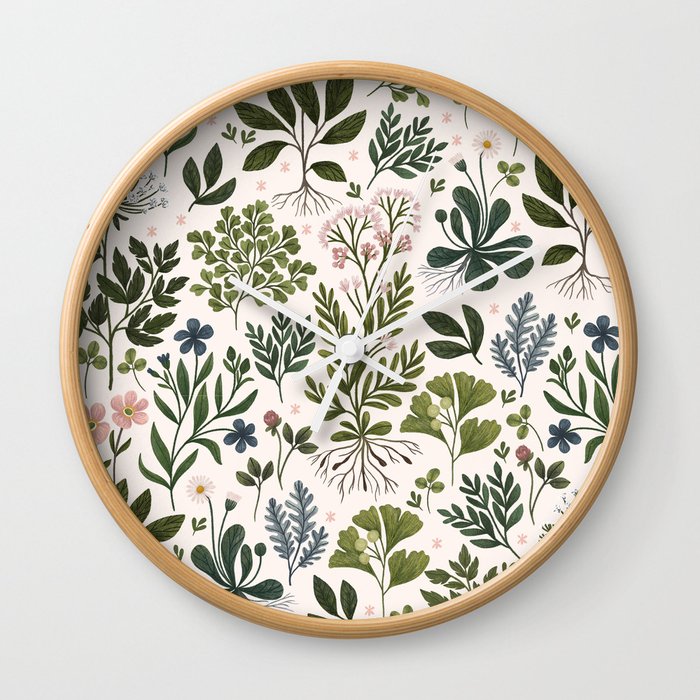 Herbarium ~ vintage inspired botanical art print ~ white Wall Clock
