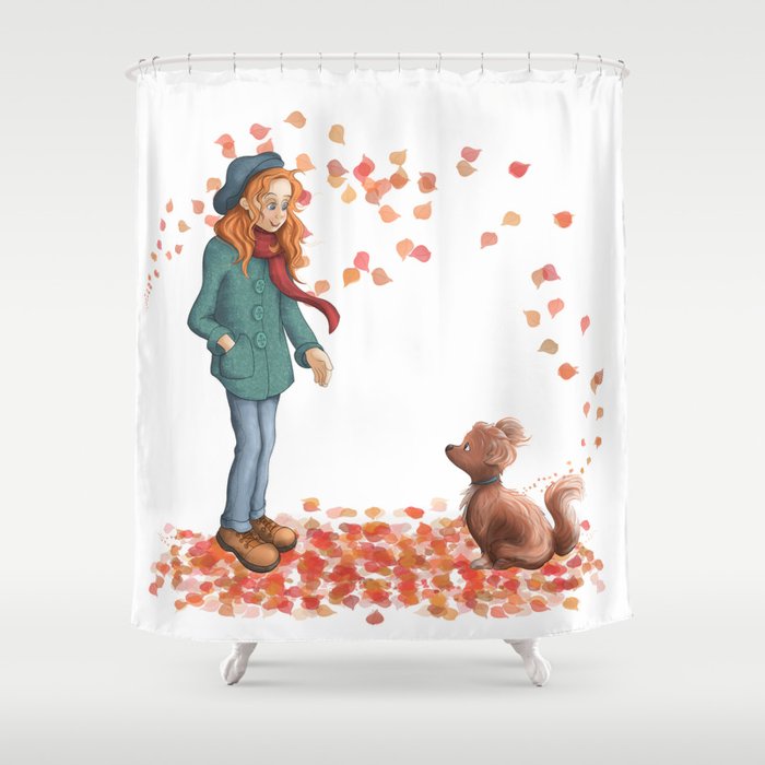 autumn dogs shower curtain