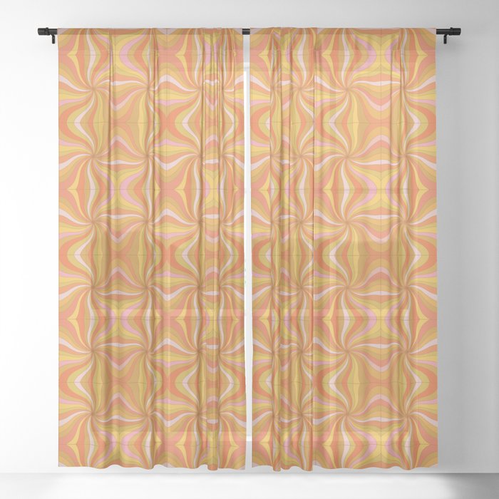 Symetric Sunburst Retro 70s Pattern Sheer Curtain