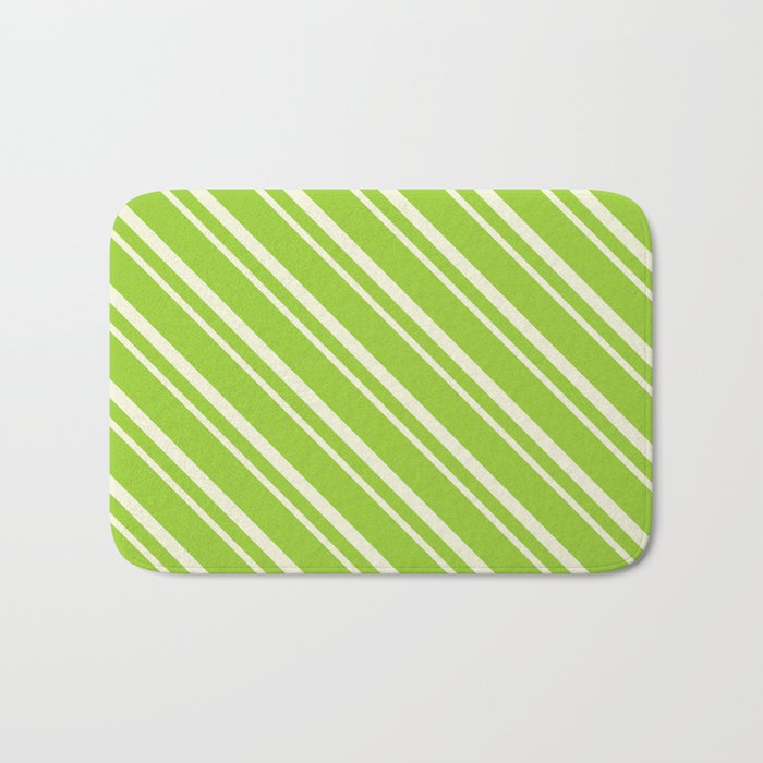 Green and Beige Colored Lines Pattern Bath Mat