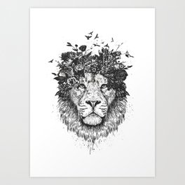 Floral lion (b&w) Art Print