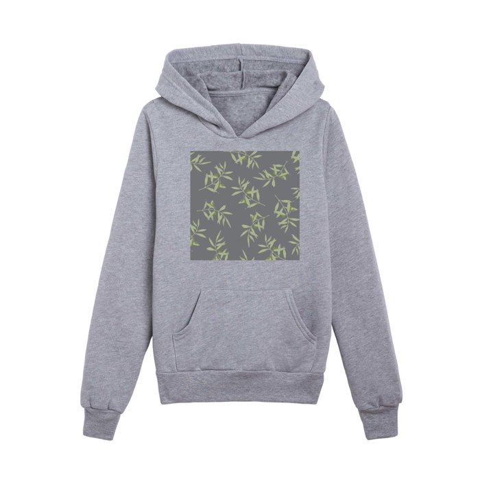 olive branch pattern design - grey Kids Pullover Hoodie