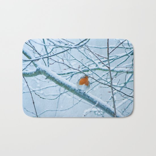Robin in the cold Bath Mat