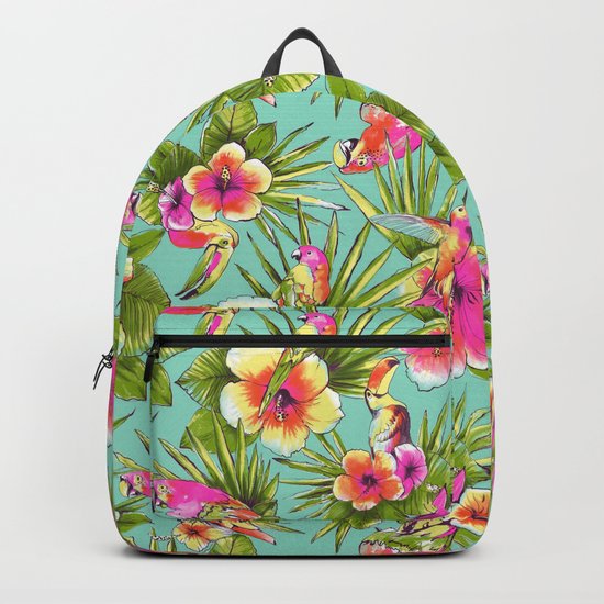 Tropical flowers with parrots Backpack