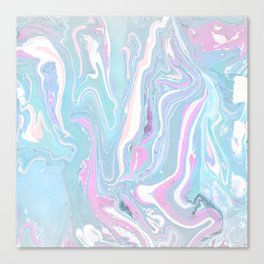 Abstract pink blue coral white liquid marble Canvas Print
