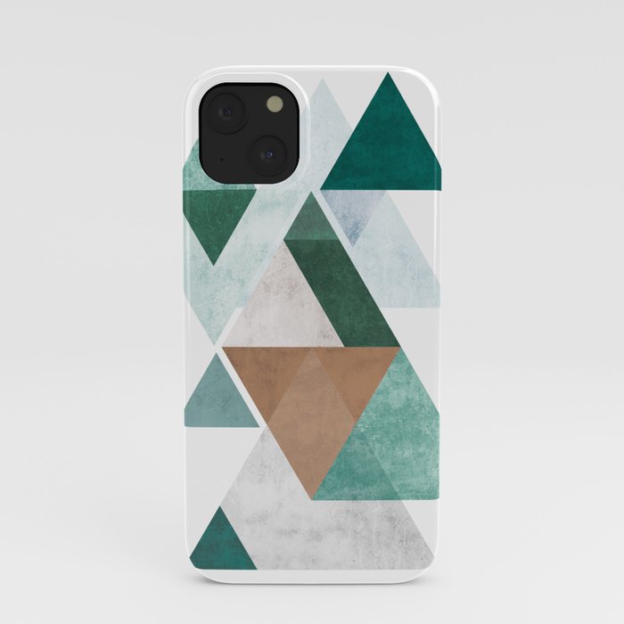 Geometric triangles with texture | Green, blue, grey and brown colored iPhone Case