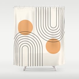 Mid Century Modern Geometric 61 (Rainbow and Sun Abstraction) Shower Curtain