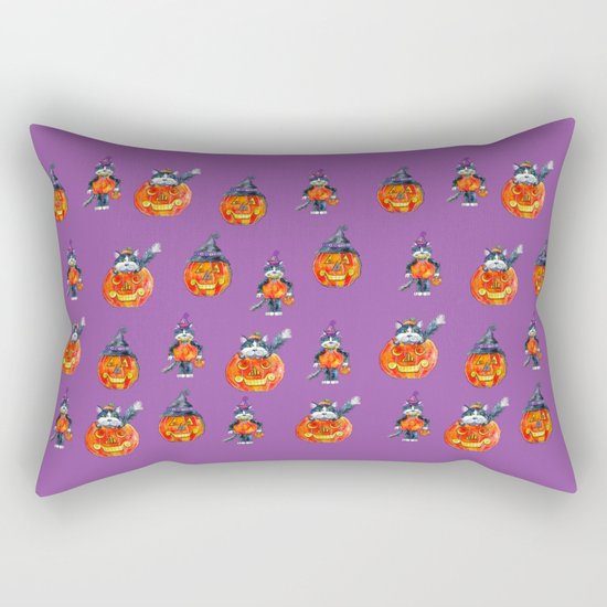 Black Cats and Jack-o-lanterns Rectangular Pillow