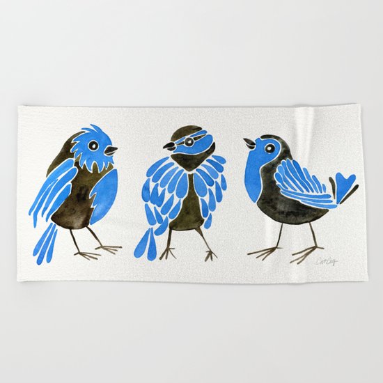 Blue Finches Beach Towel