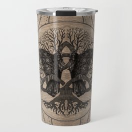 Tree of life - with ravens wooden texture Travel Mug