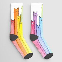 Cat Rainbow Watercolor Pattern Socks