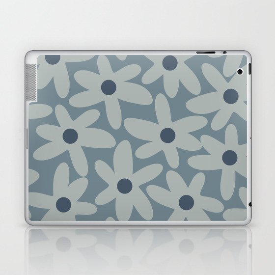 Daisy Time Retro Floral Pattern in Medium Neutral Blue Gray Tones  Laptop & iPad Skin