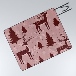Christmas Seamless Texture with Deer, Fir Trees and Snowflakes 02 Picnic Blanket